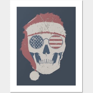 Vintage American Skull Santa Hat Christmas Posters and Art